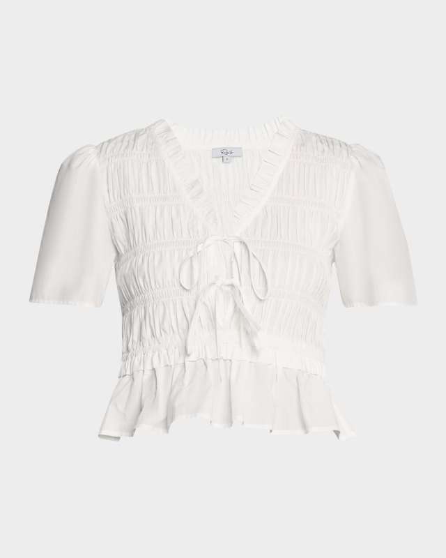 Portia Shirred Tie-Front Blous